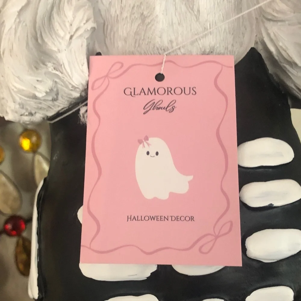 NWT Glamorous Ghouls Black and Pink Festive Poodle Skeleton Halloween Figurine